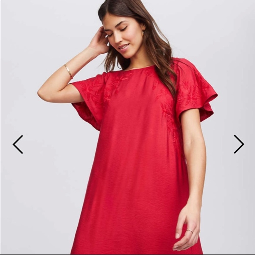 LOFT floral embroidered criss cross back dress SM